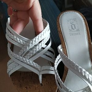 White braided wedged heels